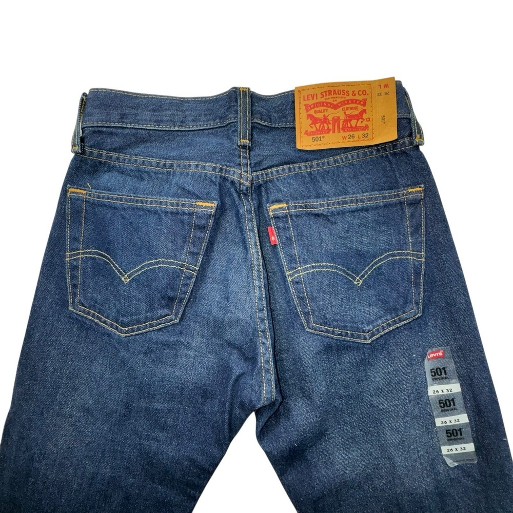 Levis 501 Original Straight Leg Dark Wash Men 26x32 NWOT - Picture 6 of 9